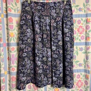 Vintage 90s Braunstyle Floral Indigo Rayon A-Line Skirt With Pockets